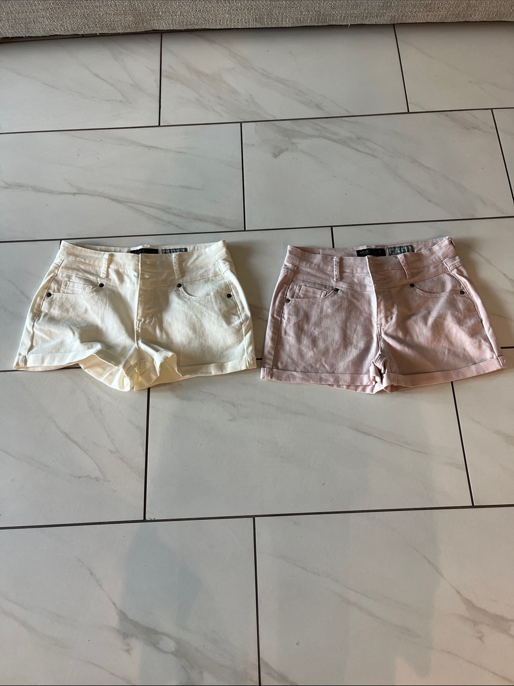 Aeropostale Cream and Light Pink Denim Cargo Shorts Duo